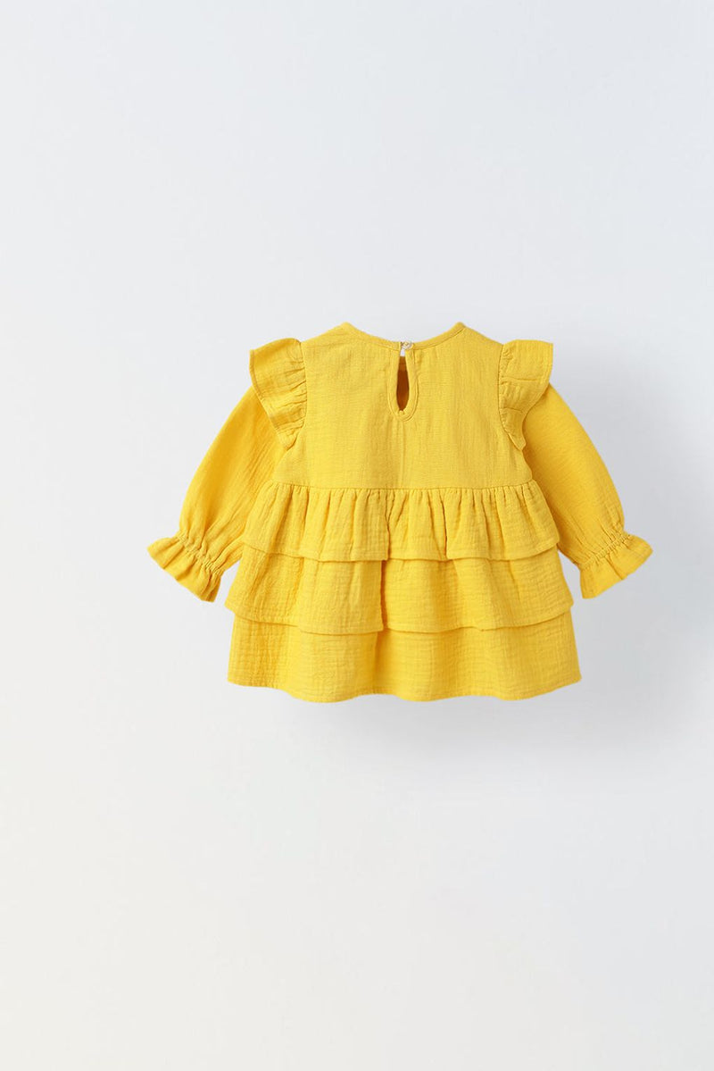 Spunkies Infant Yellow Cotton Round Neck Dress for Girls