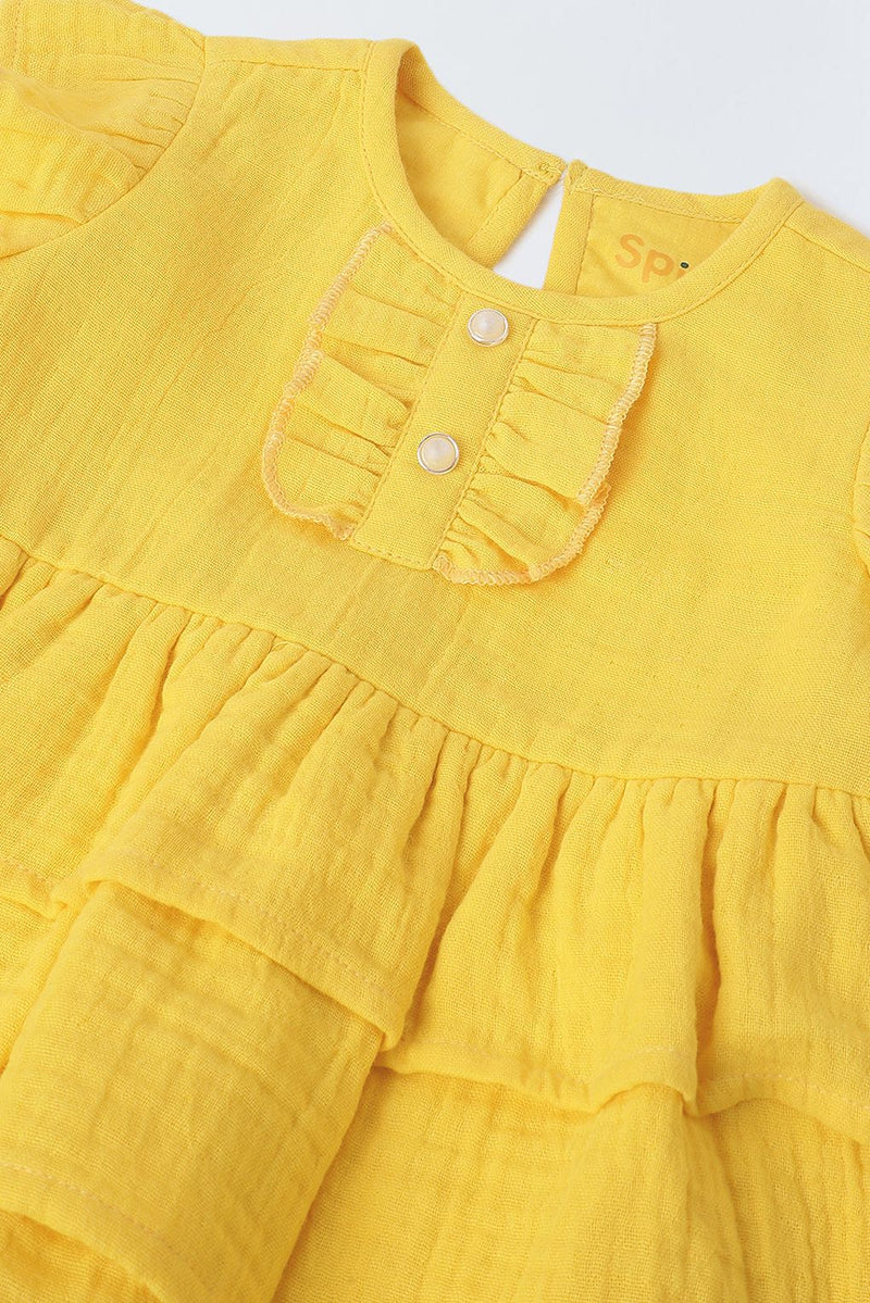 Spunkies Infant Yellow Cotton Round Neck Dress for Girls