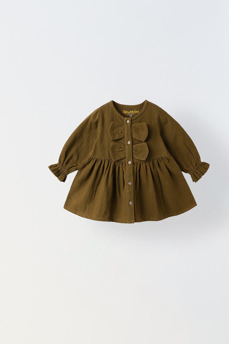 Spunkies Brown Bow Cotton Gauze Dress