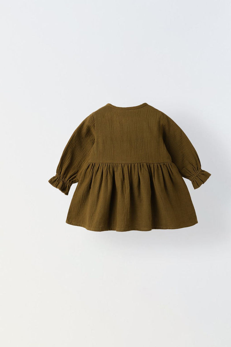 Spunkies Brown Bow Cotton Gauze Dress