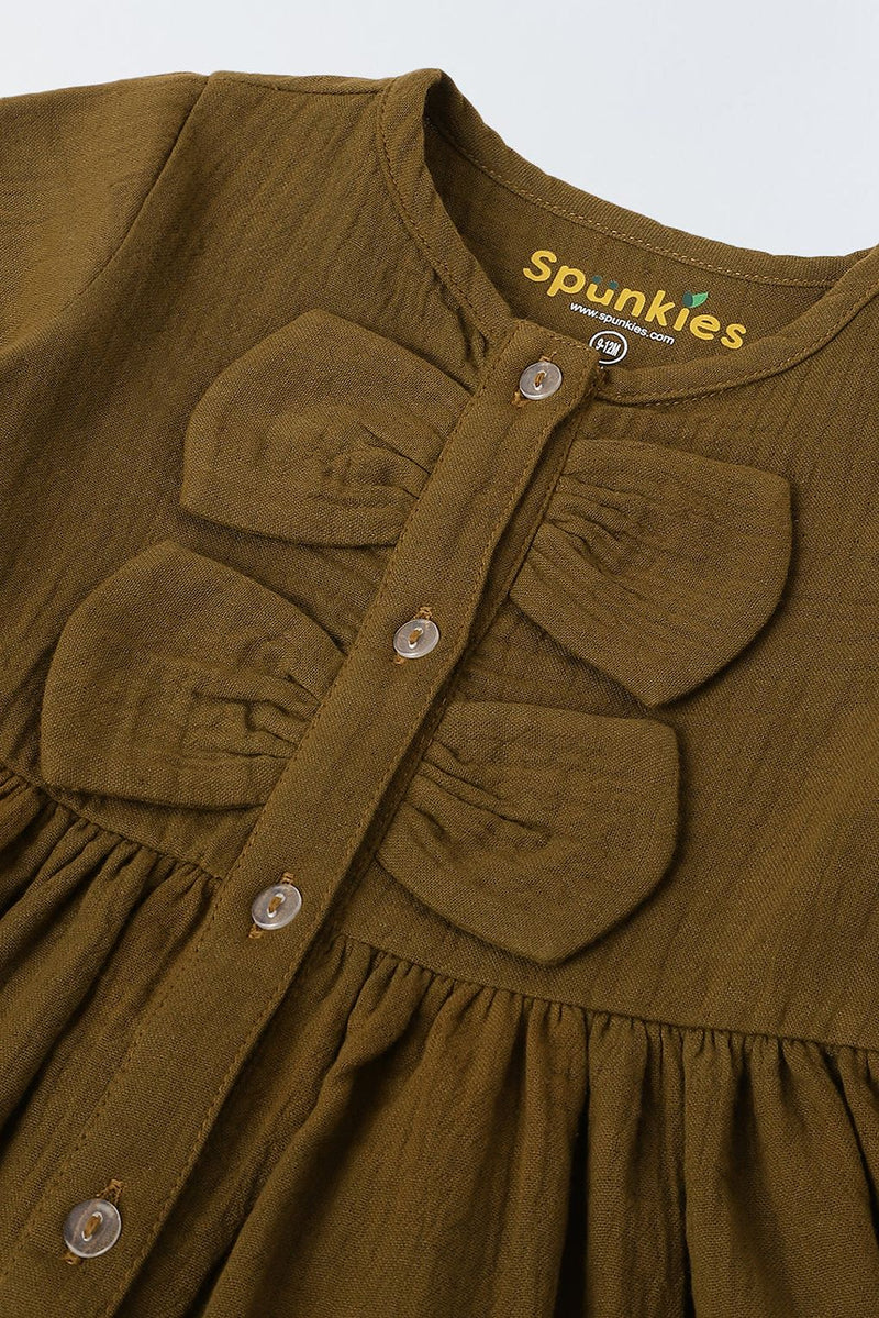 Spunkies Brown Bow Cotton Gauze Dress