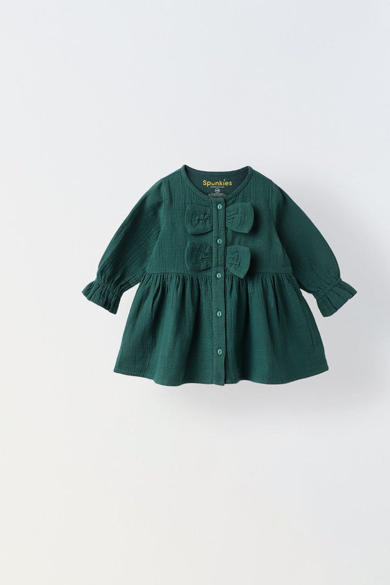 Spunkies Green Bow Cotton Gauze Dress