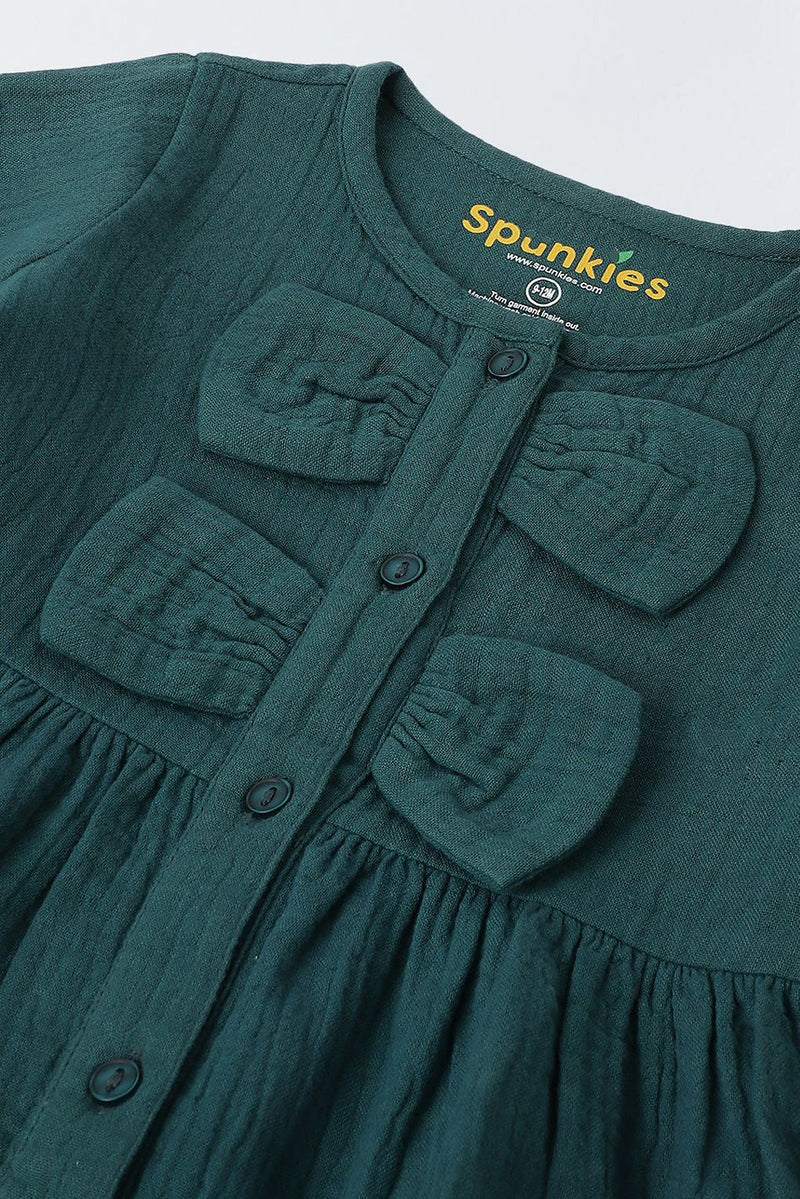 Spunkies Green Bow Cotton Gauze Dress