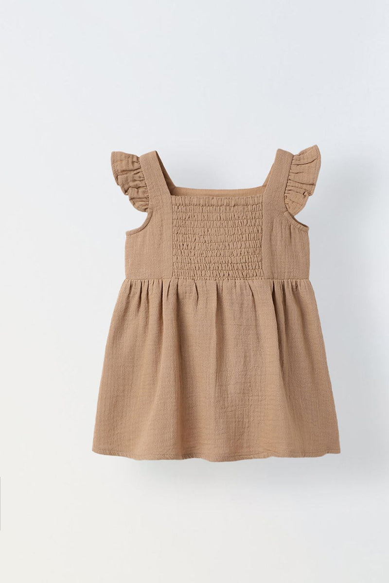 Spunkies Infant Girls' Ruffled Sleeve Bow-Front Cotton Dress With Bloomer