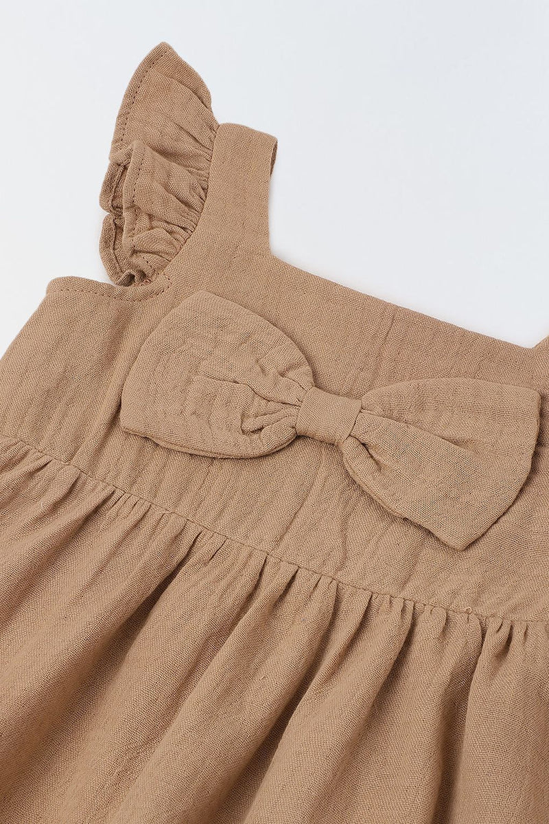 Spunkies Infant Girls' Ruffled Sleeve Bow-Front Cotton Dress With Bloomer