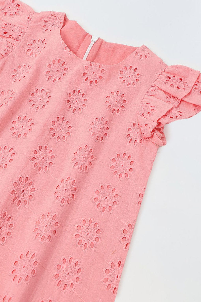 Spunkies Pink Cotton Schiffli Dress For Girls