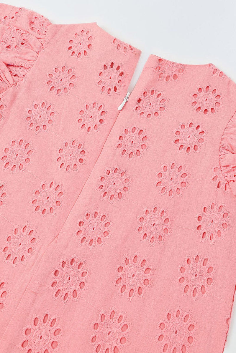 Spunkies Pink Cotton Schiffli Dress For Girls