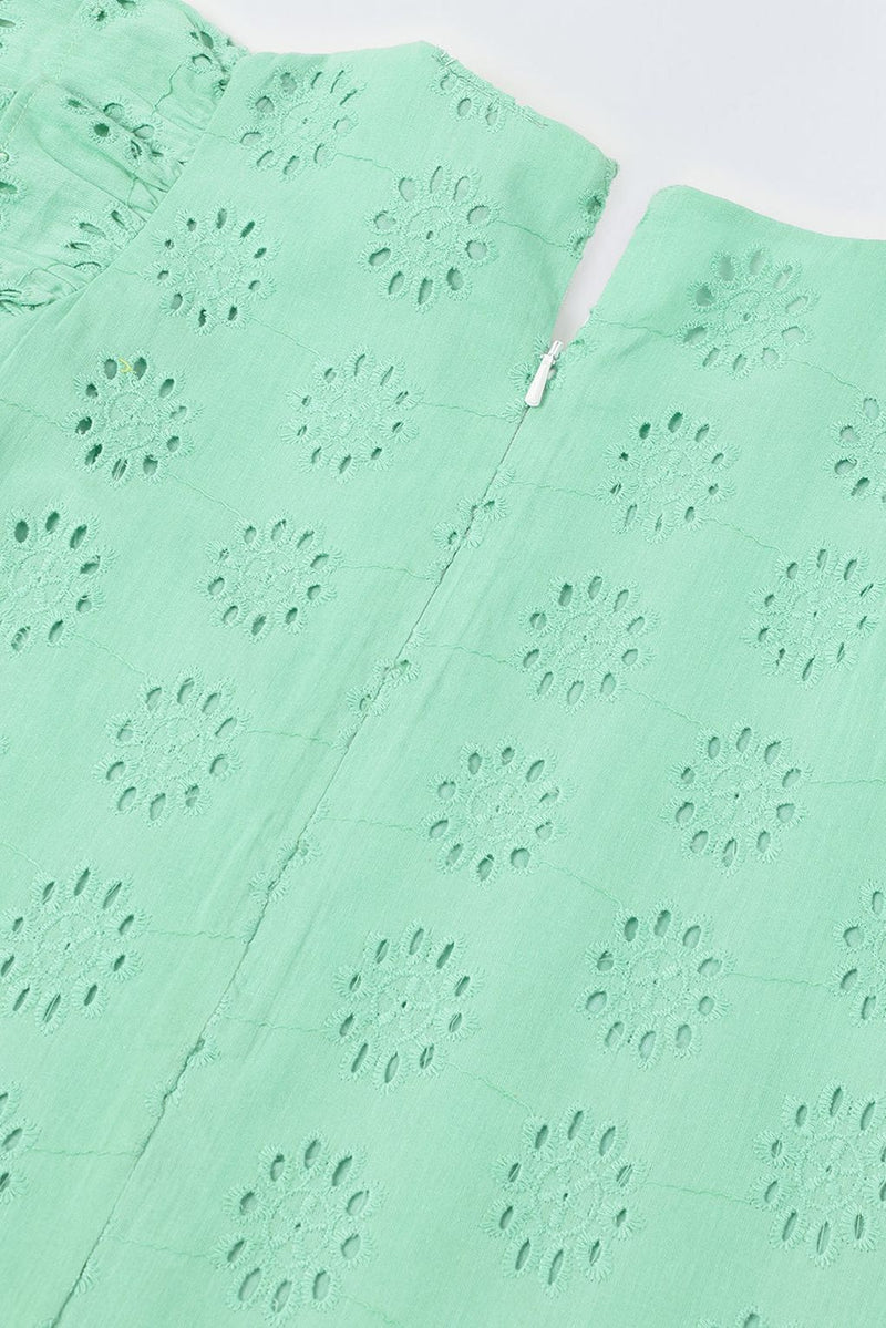 Spunkies Green Cotton Schiffli Dress For Girls