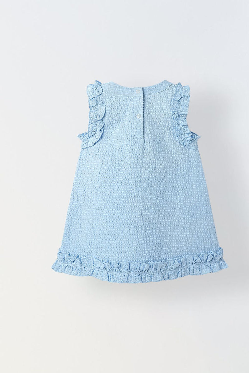 Spunkies Infant Girls' Blue Sleeveless Ruffled Cotton Dress