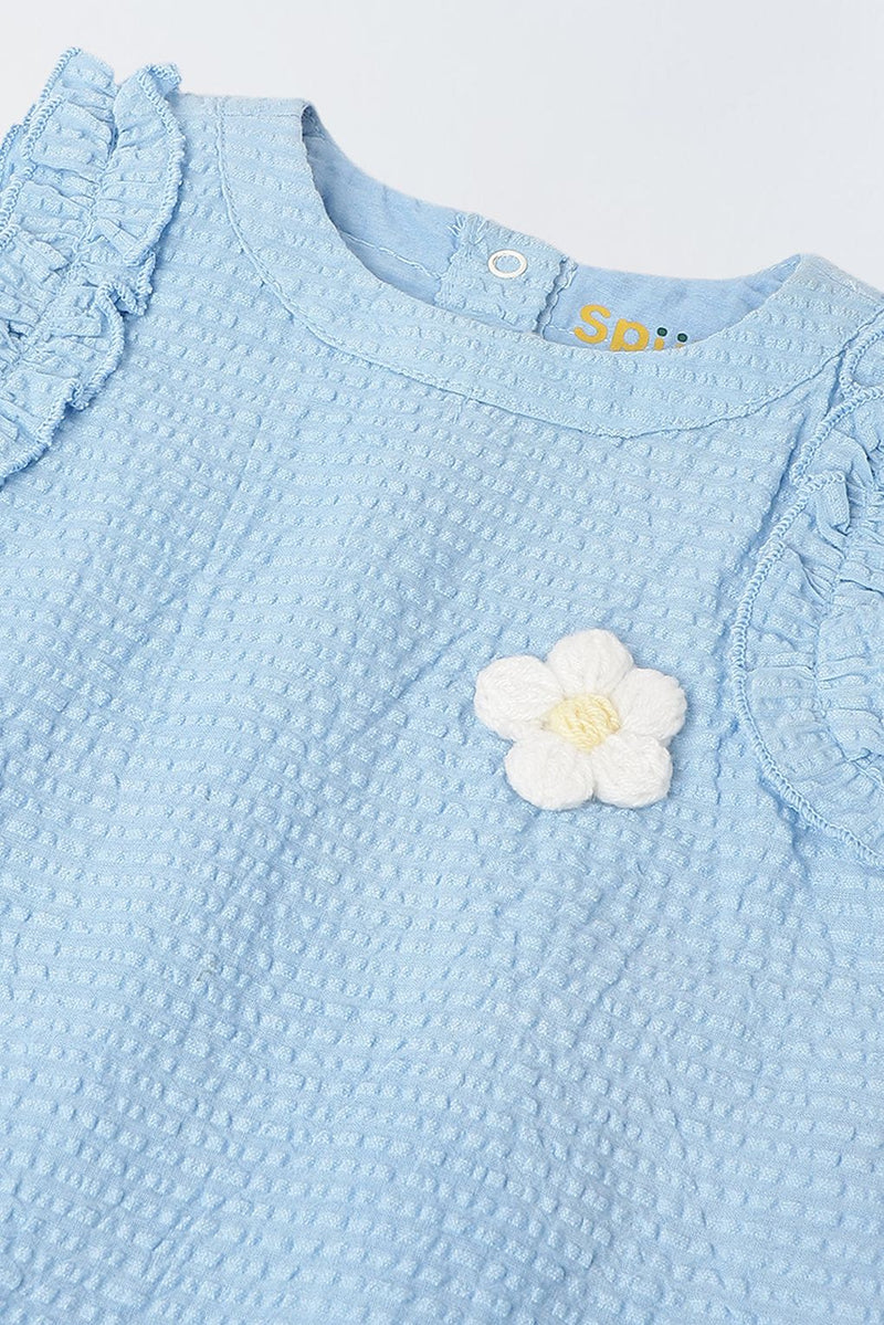 Spunkies Infant Girls' Blue Sleeveless Ruffled Cotton Dress
