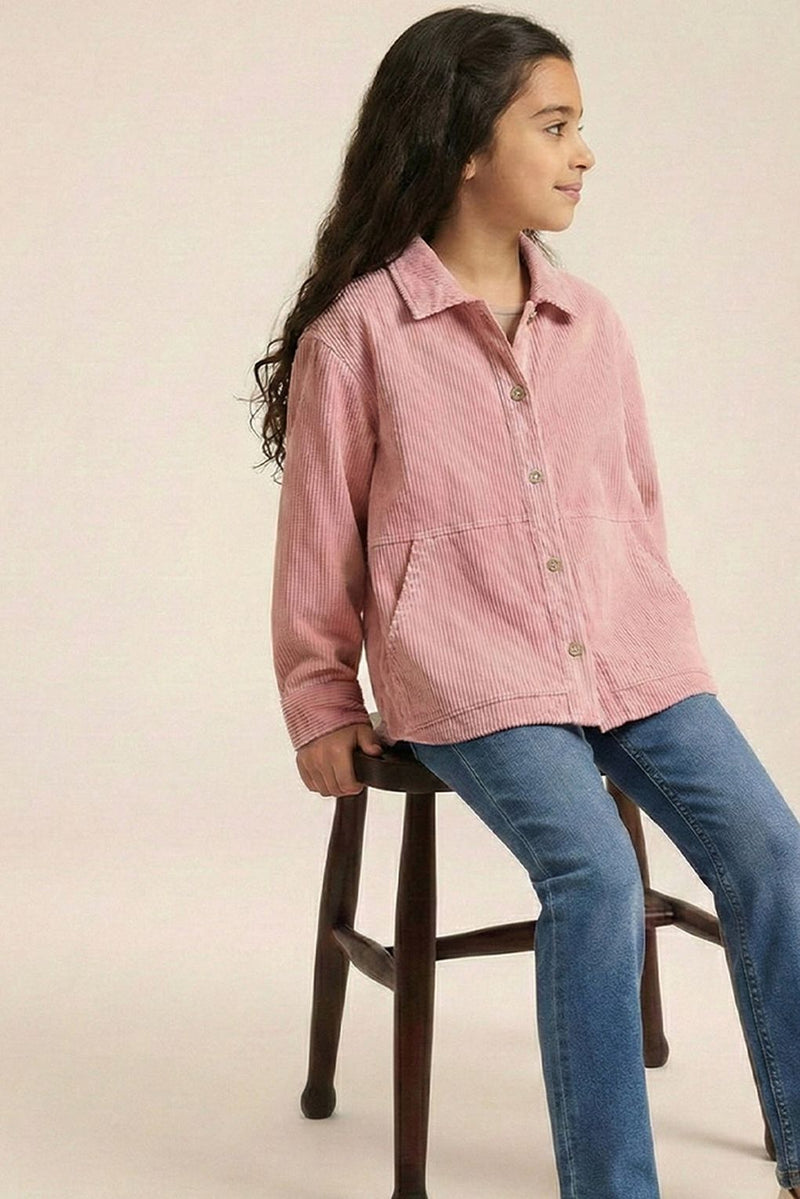 Spunkies Girls Pink Rib Texture Corduroy Jacket With Dual Packet