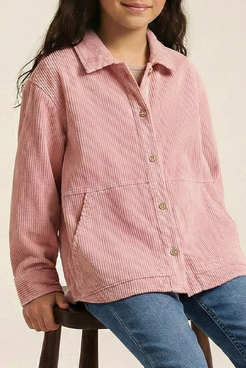 Spunkies Girls Pink Rib Texture Corduroy Jacket With Dual Packet
