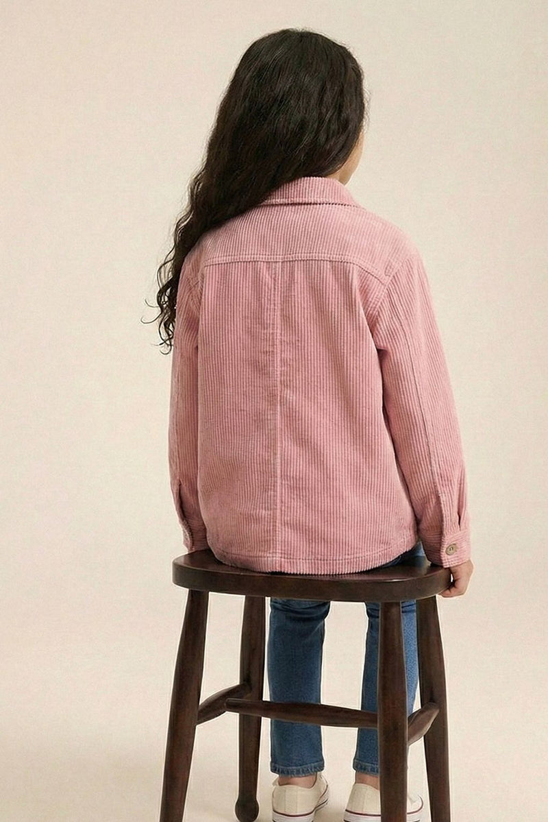Spunkies Girls Pink Rib Texture Corduroy Jacket With Dual Packet