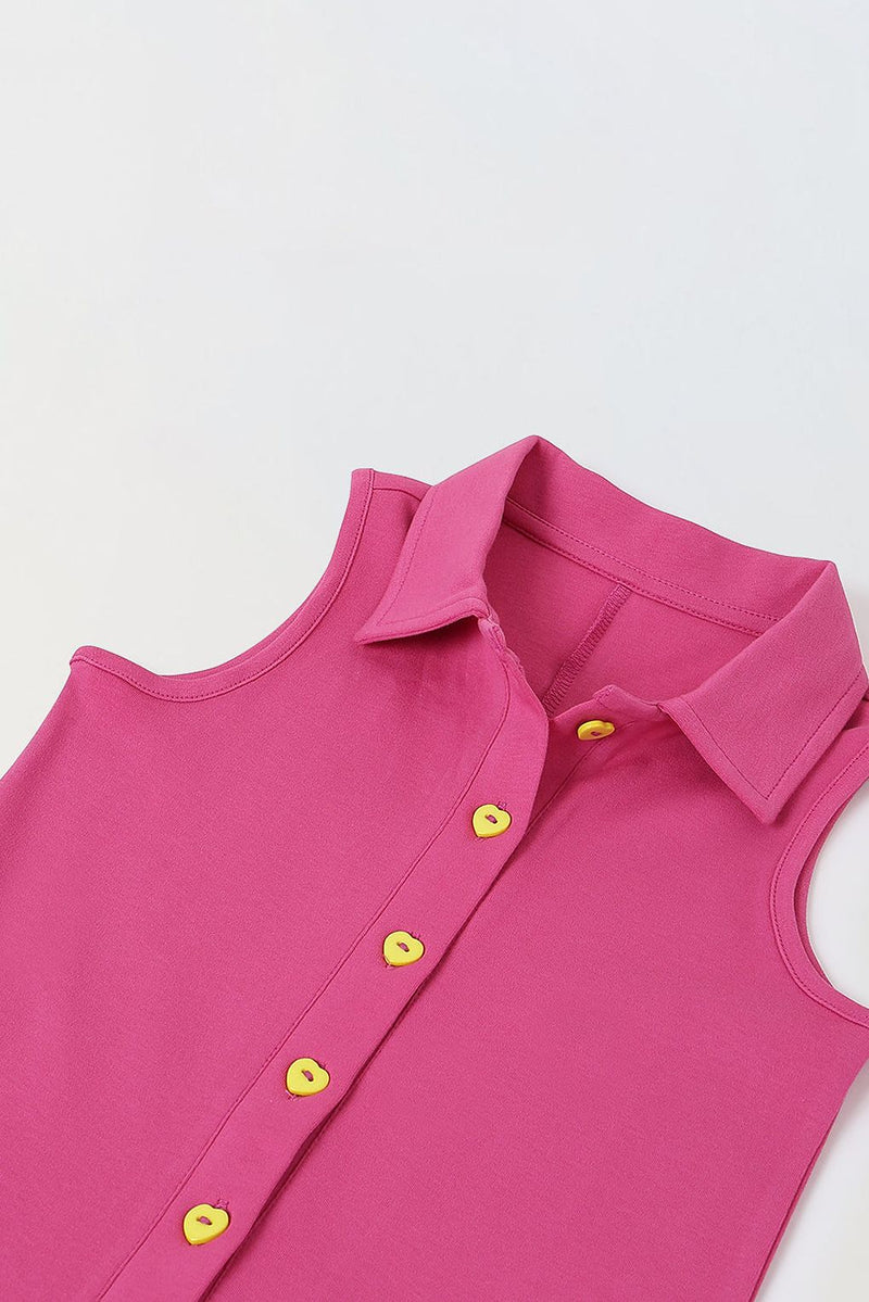 Spunkies Pink Girls Color-Blocked Spread Collar Sleeveless Jumpsuit