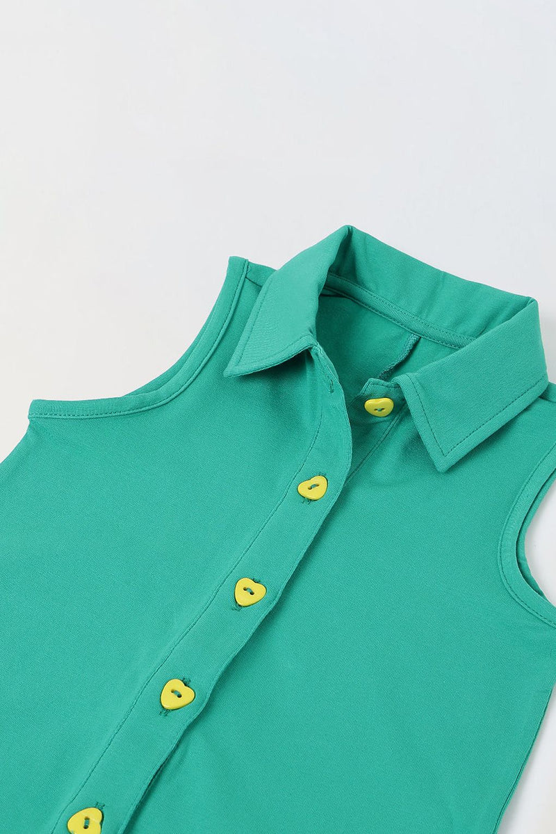 Spunkies Green Girls Color-Blocked Spread Collar Sleeveless Romper