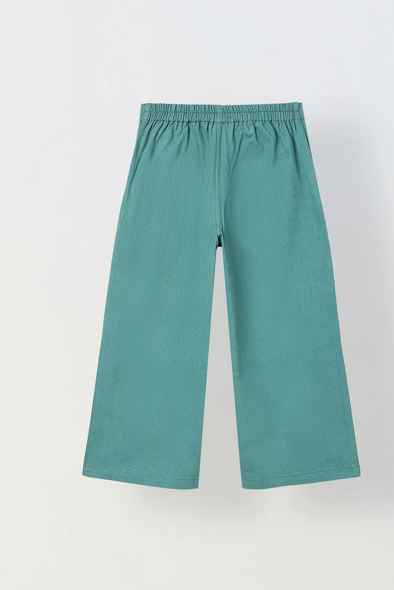 Spunkies Girls Green Graphic Print Button and Zip Straight Leg Flat-Front Trousers