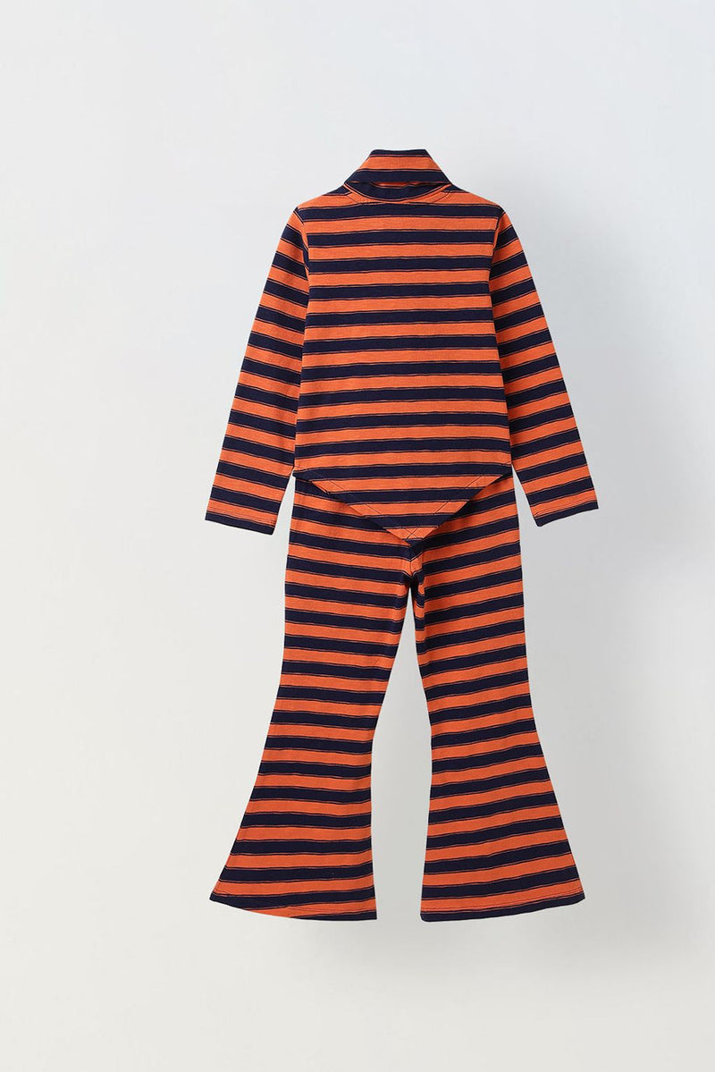 Spunkies Girls Red Striped T-shirt with Pyjama Set