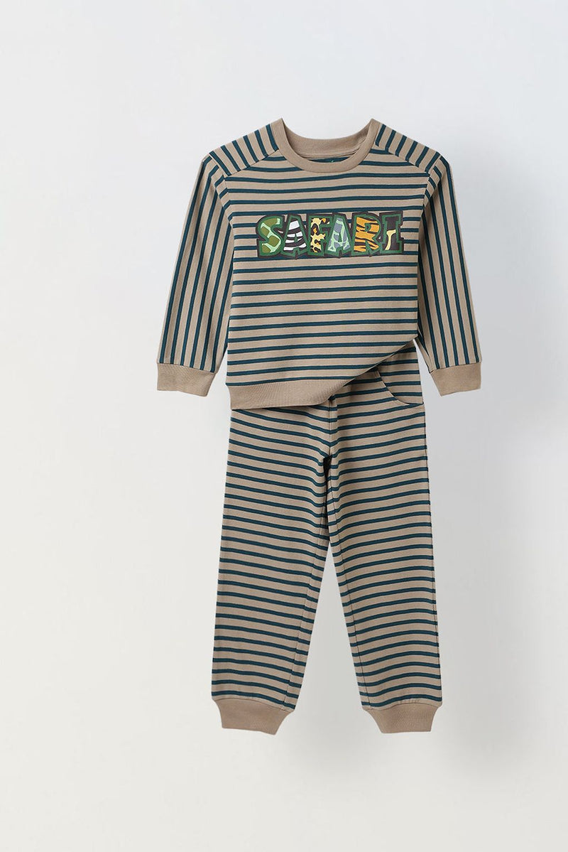 Spunkies Girls Striped T-shirt with Pyjama Set