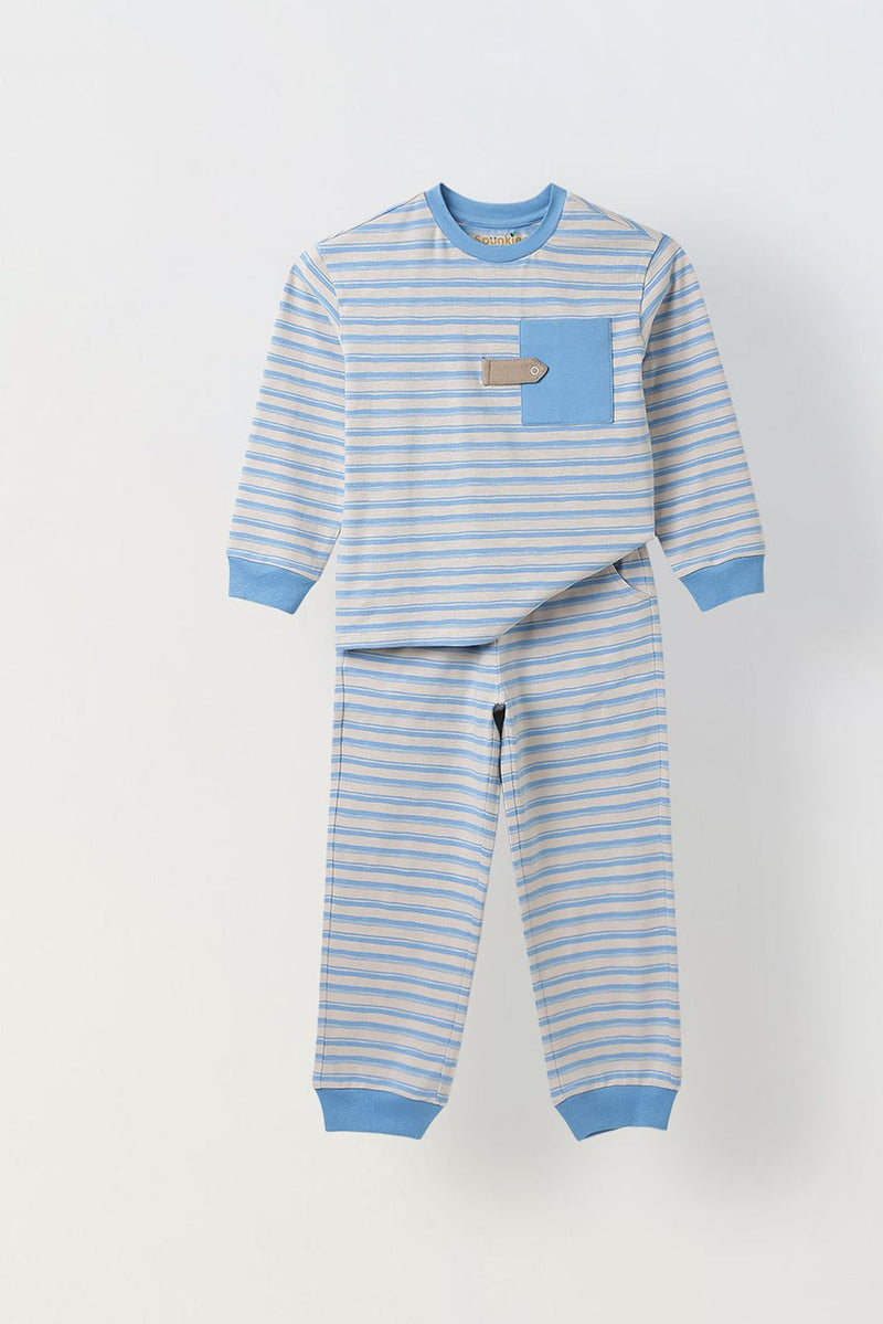 Spunkies Girls Blue Striped T-shirt with Pyjama Set