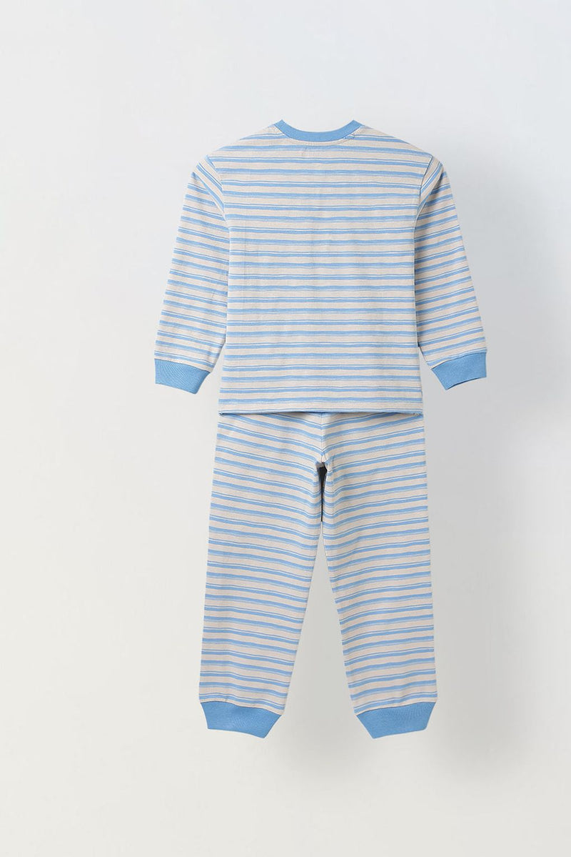 Spunkies Girls Blue Striped T-shirt with Pyjama Set