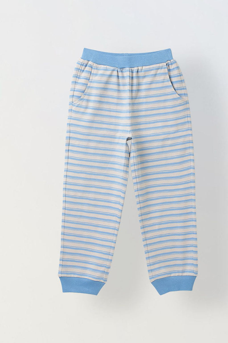 Spunkies Girls Blue Striped T-shirt with Pyjama Set