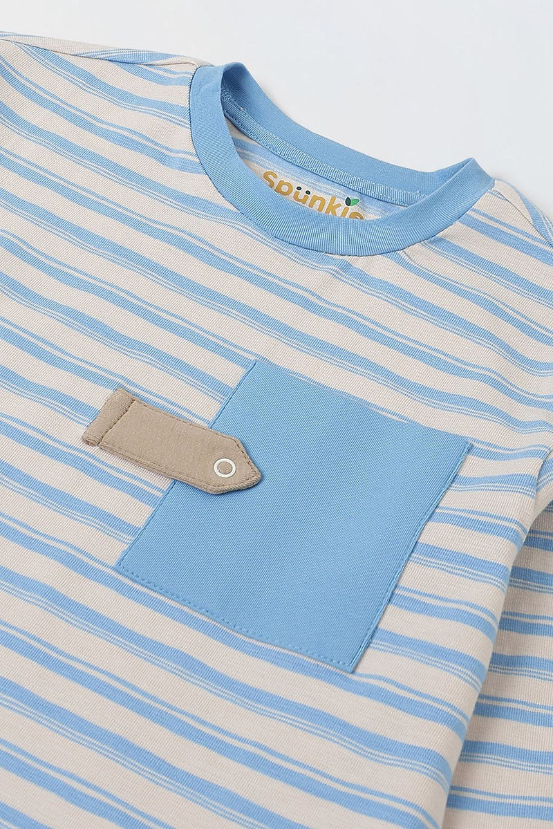 Spunkies Girls Blue Striped T-shirt with Pyjama Set