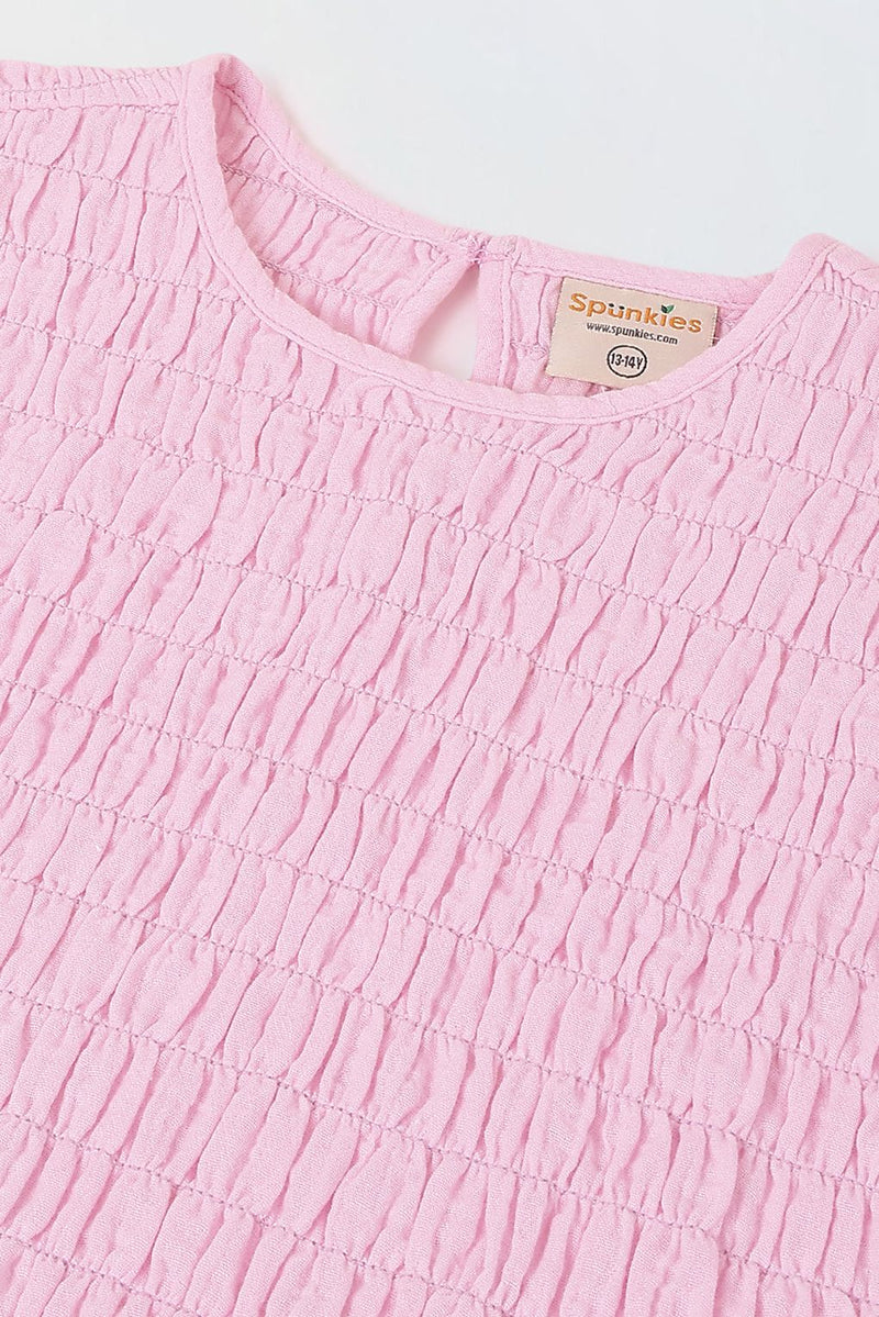 Spunkies Girls Pink Smocked Round Neck Sleeveless Top and Trousers Set