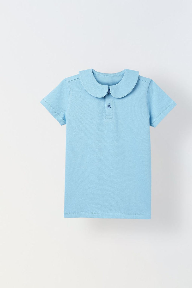 Spunkies Aqua Girls Solid Peter Pan Collar Short Sleeves Polo T-Shirt