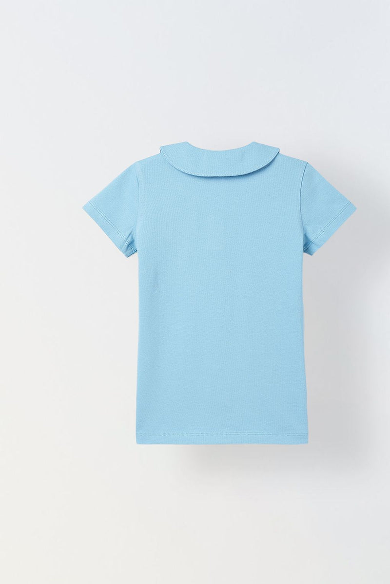 Spunkies Aqua Girls Solid Peter Pan Collar Short Sleeves Polo T-Shirt