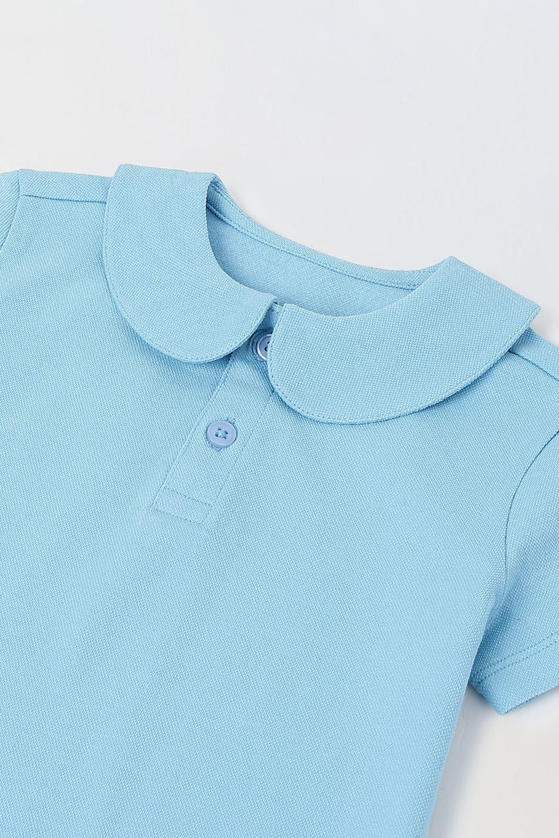 Spunkies Aqua Girls Solid Peter Pan Collar Short Sleeves Polo T-Shirt