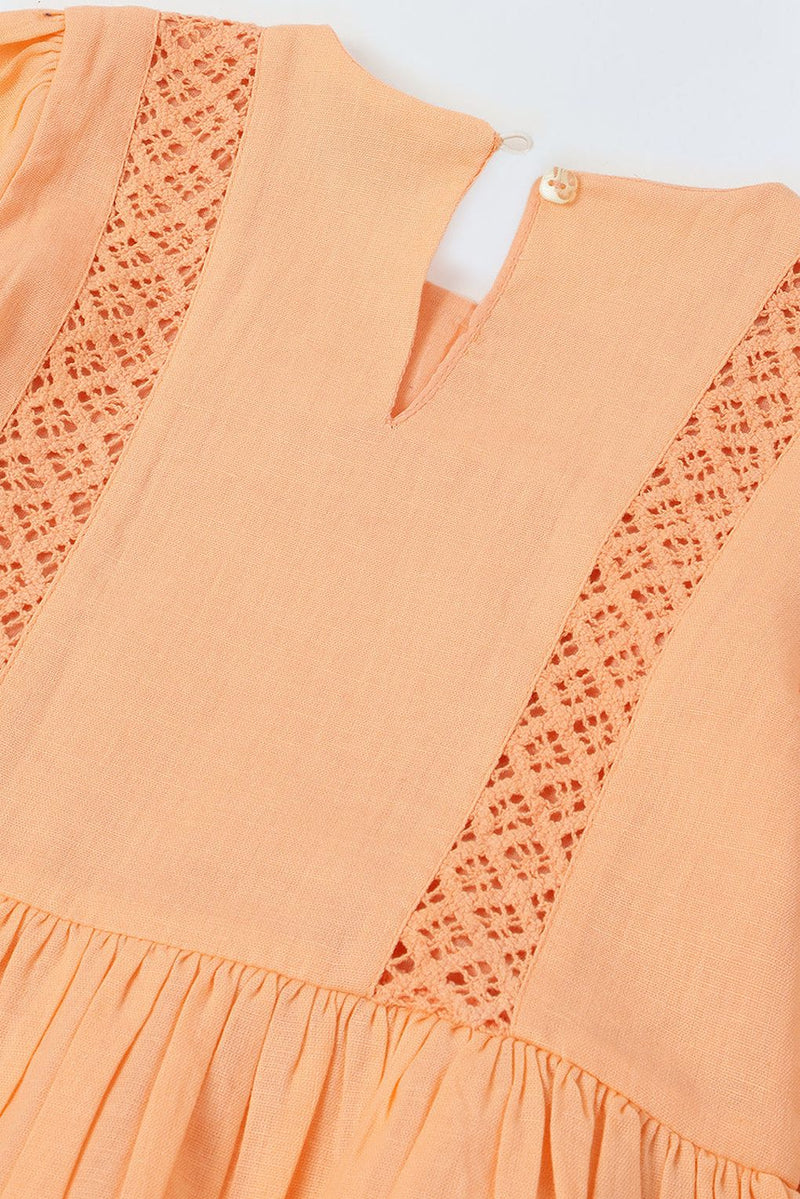 Girls Peach Cotton Lace Round Neck Top