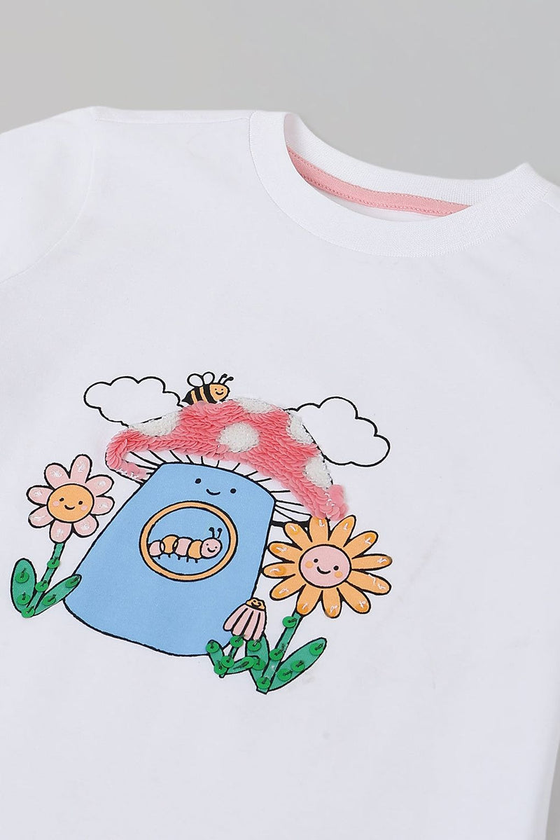 Spunkies White Boys Graphic Print Crew Neck Short Sleeves T-Shirt