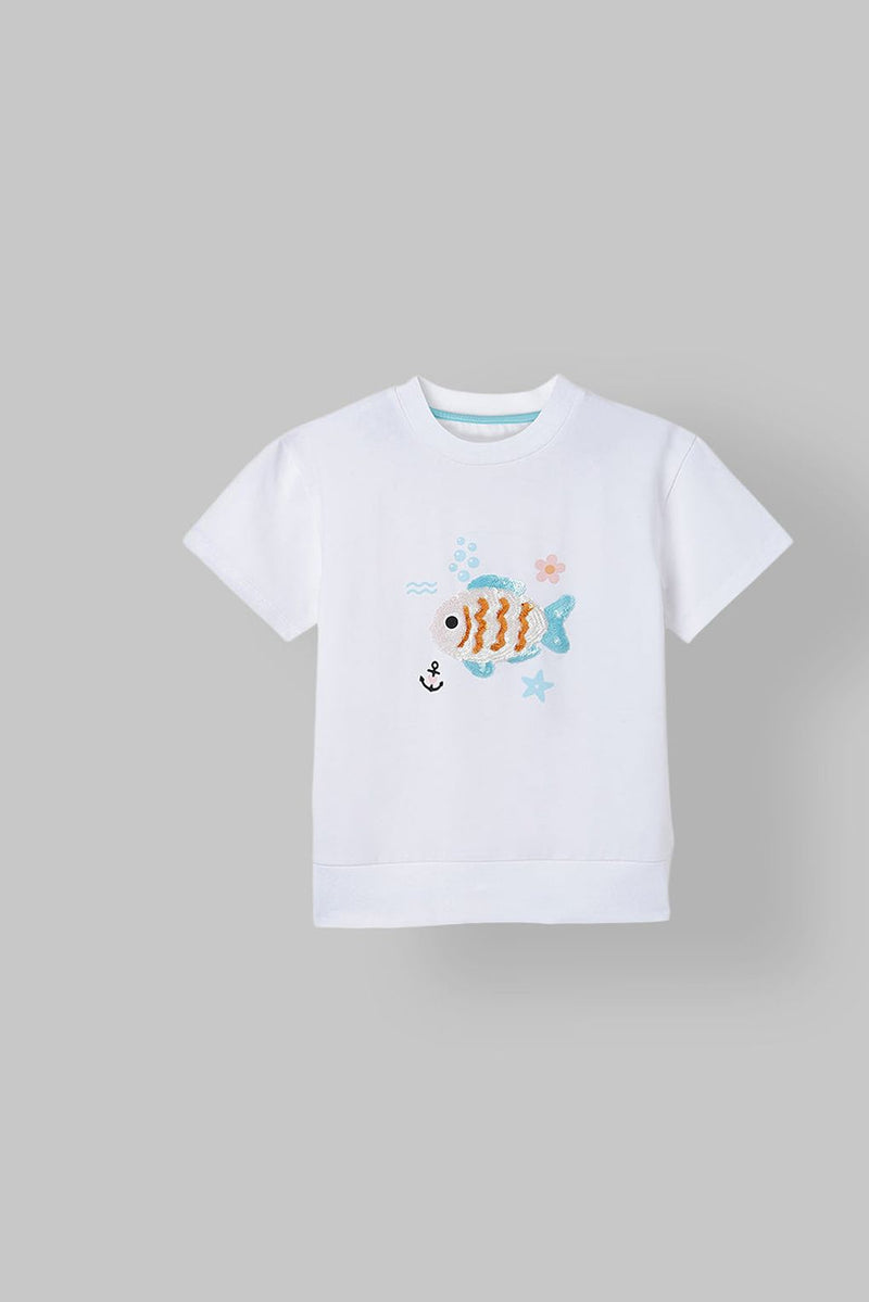 Spunkies White Boys Graphic Print Crew Neck Short Sleeves T-Shirt
