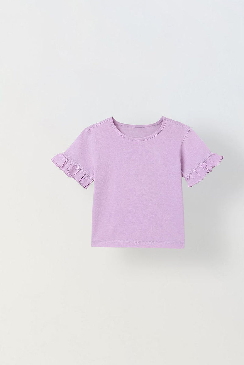 Spunkies Purple Girls Solid Round Neck Short Sleeves Top
