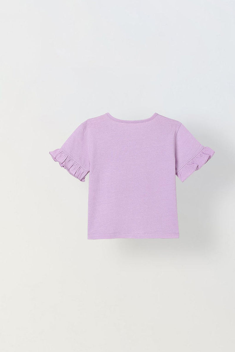 Spunkies Purple Girls Solid Round Neck Short Sleeves Top