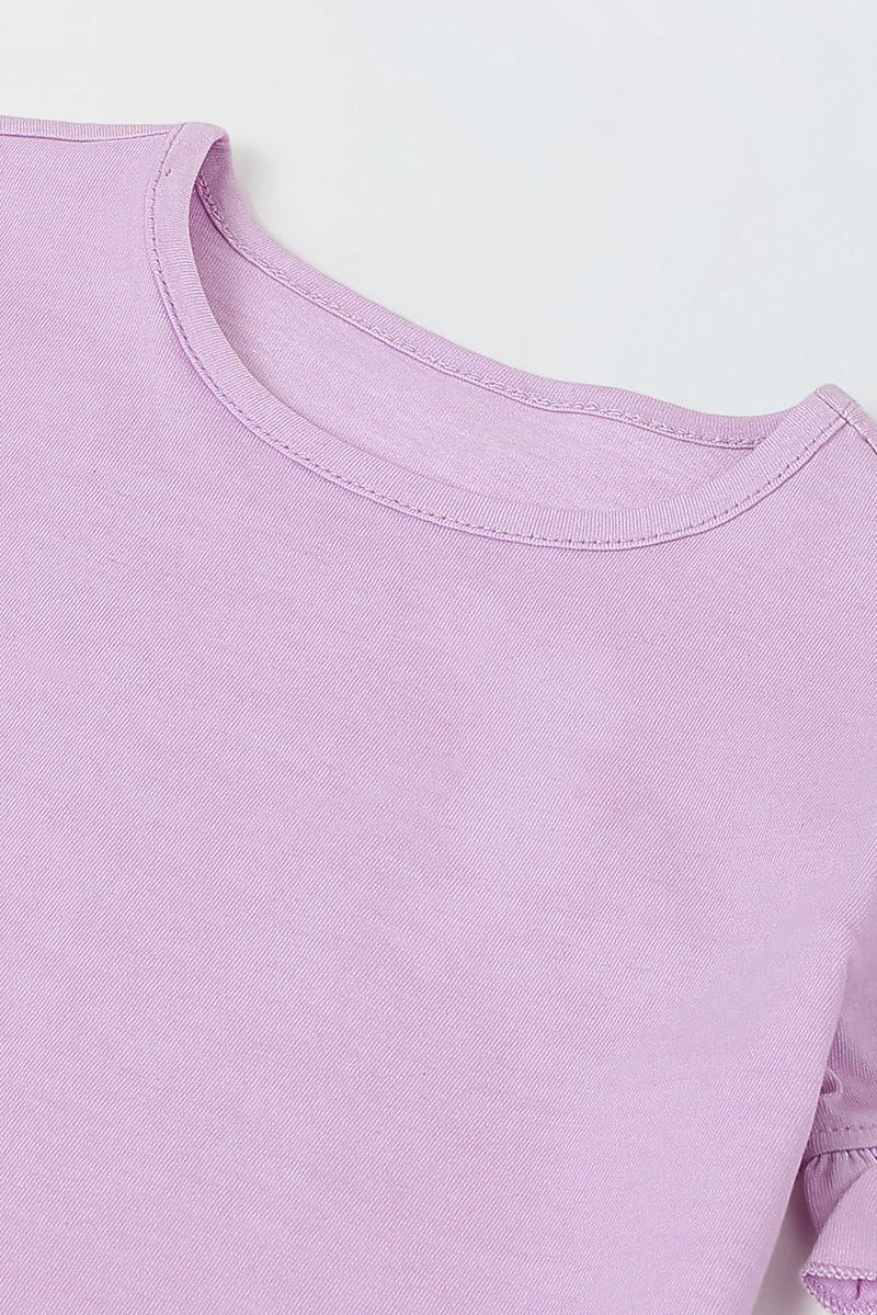 Spunkies Purple Girls Solid Round Neck Short Sleeves Top