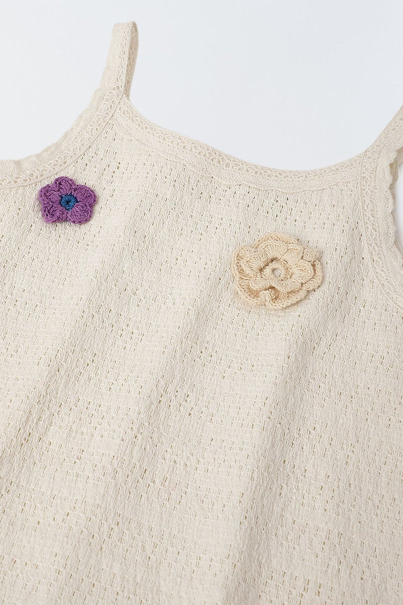 Spunkies Girls Ivory Cotton Crochet Round Neck A-line Dress