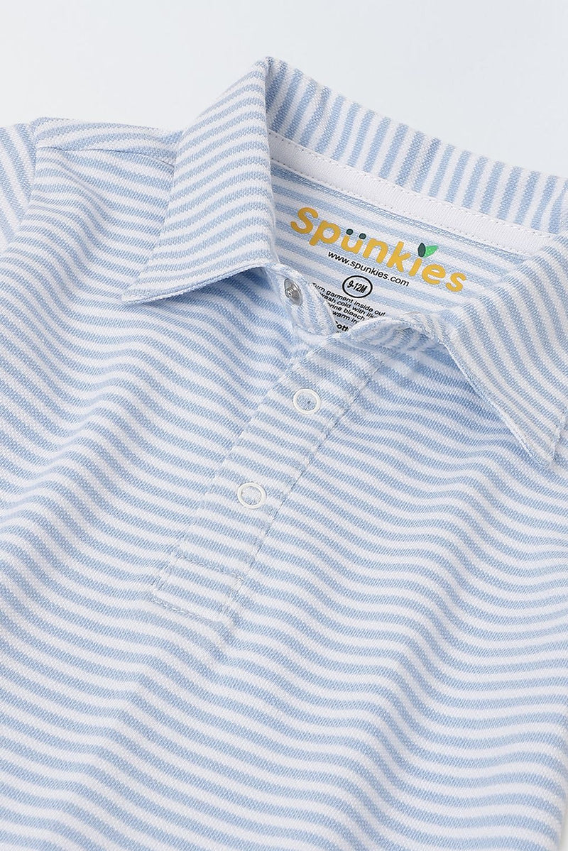 Spunkies Infant Blue Stripe Cotton Collar Neck Romper