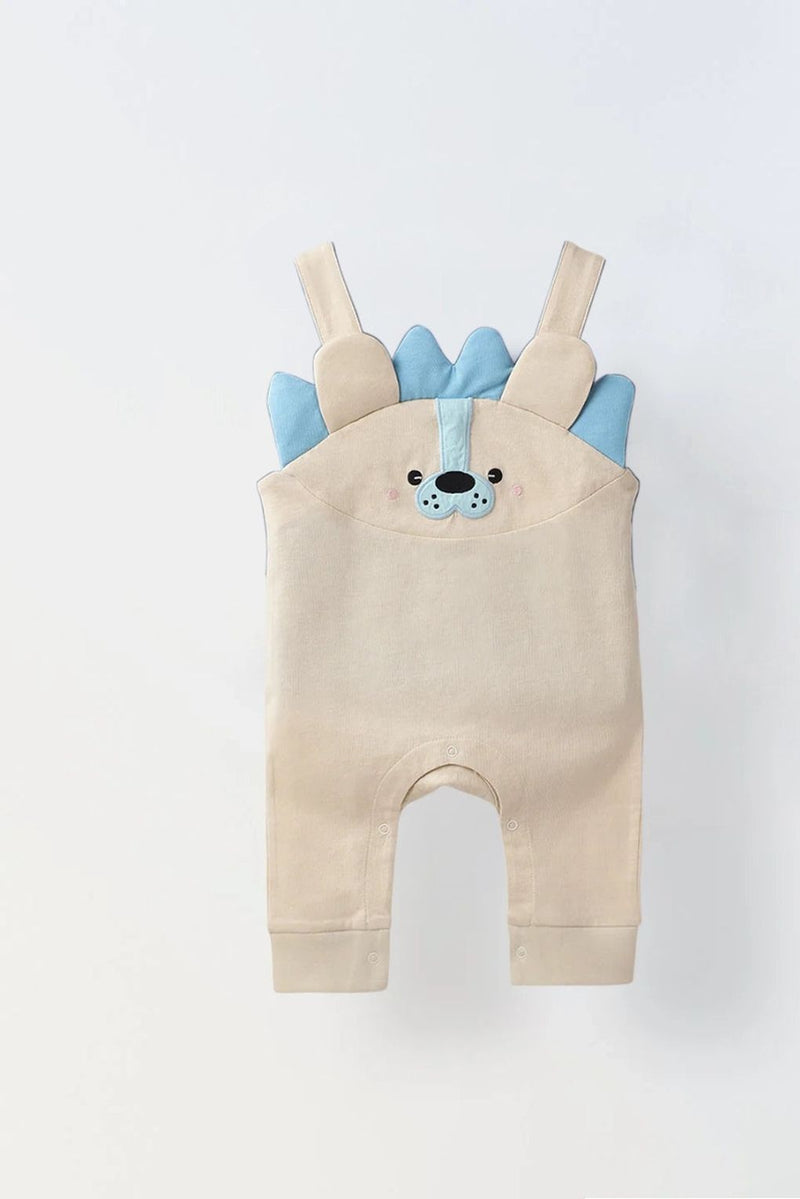 Spunkies Infant Beige Cotton Jersey Romper with Lion Embroidery