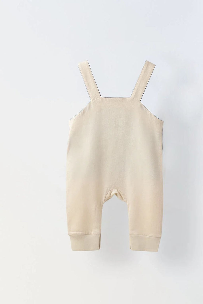 Spunkies Infant Beige Cotton Jersey Romper with Lion Embroidery