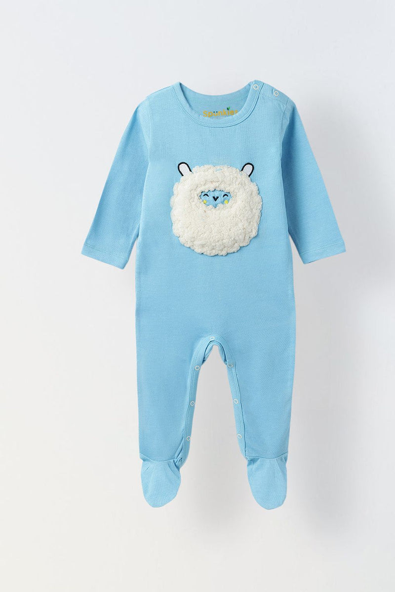 Spunkies Cotton Waffle Knit Solid Regular Casual Wear Romper Infant Full Sleeve Blue Soft Fabric