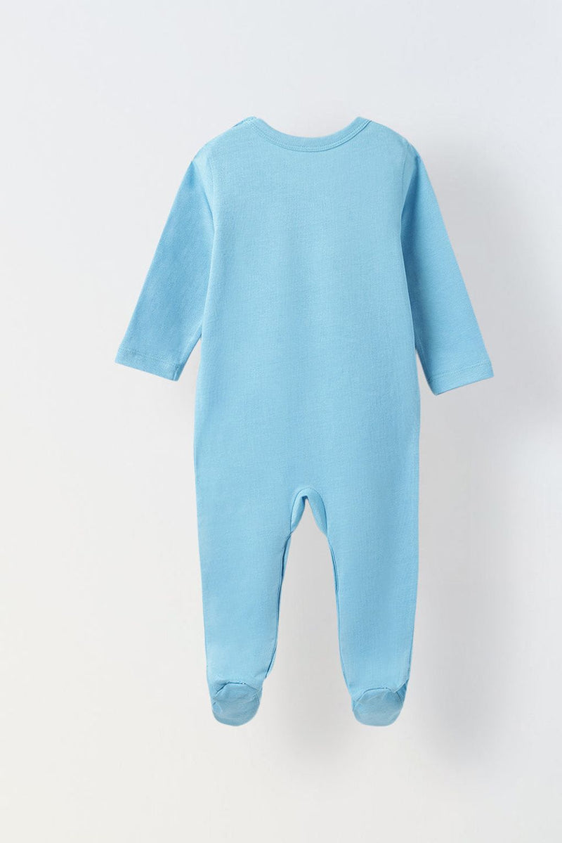 Spunkies Cotton Waffle Knit Solid Regular Casual Wear Romper Infant Full Sleeve Blue Soft Fabric