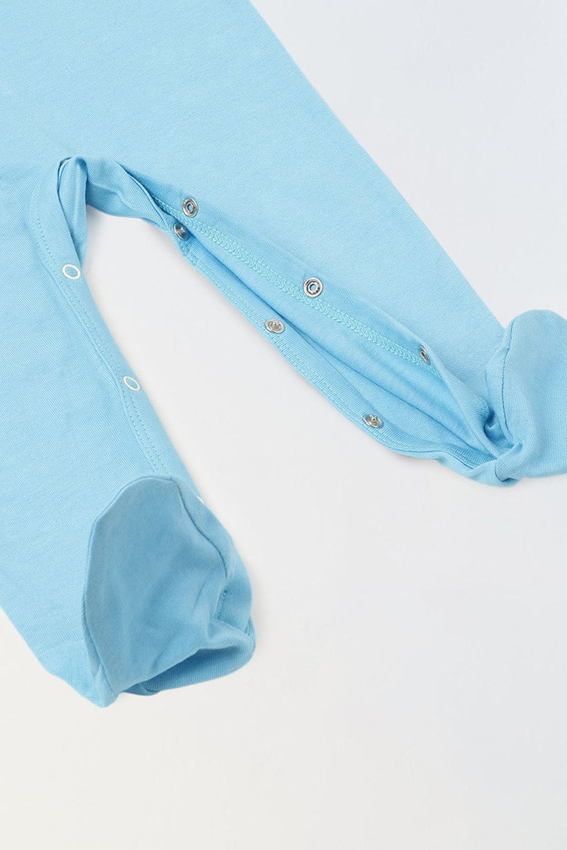 Spunkies Cotton Waffle Knit Solid Regular Casual Wear Romper Infant Full Sleeve Blue Soft Fabric