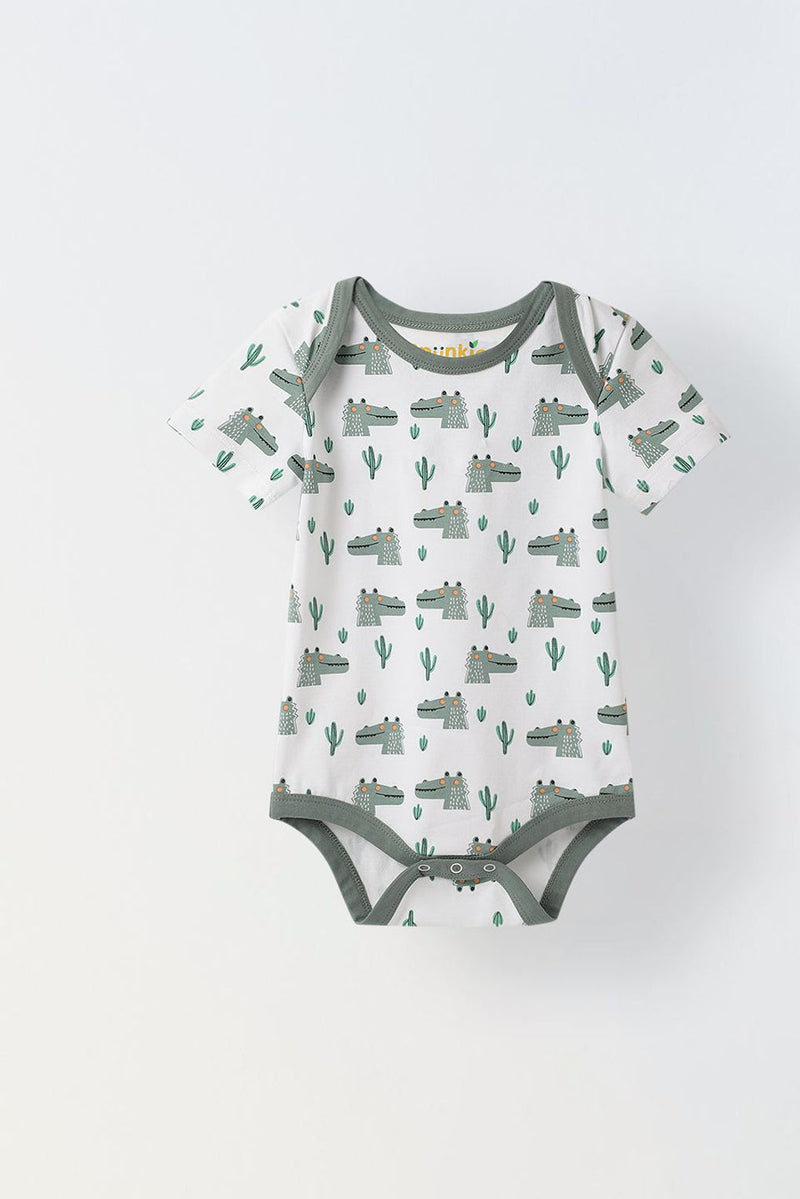 Spunkies Infant Cotton White Half Sleeve Printed Romper