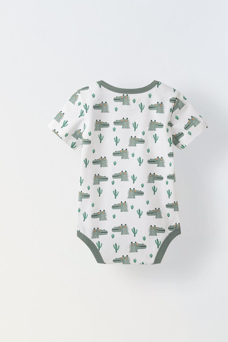 Spunkies Infant Cotton White Half Sleeve Printed Romper