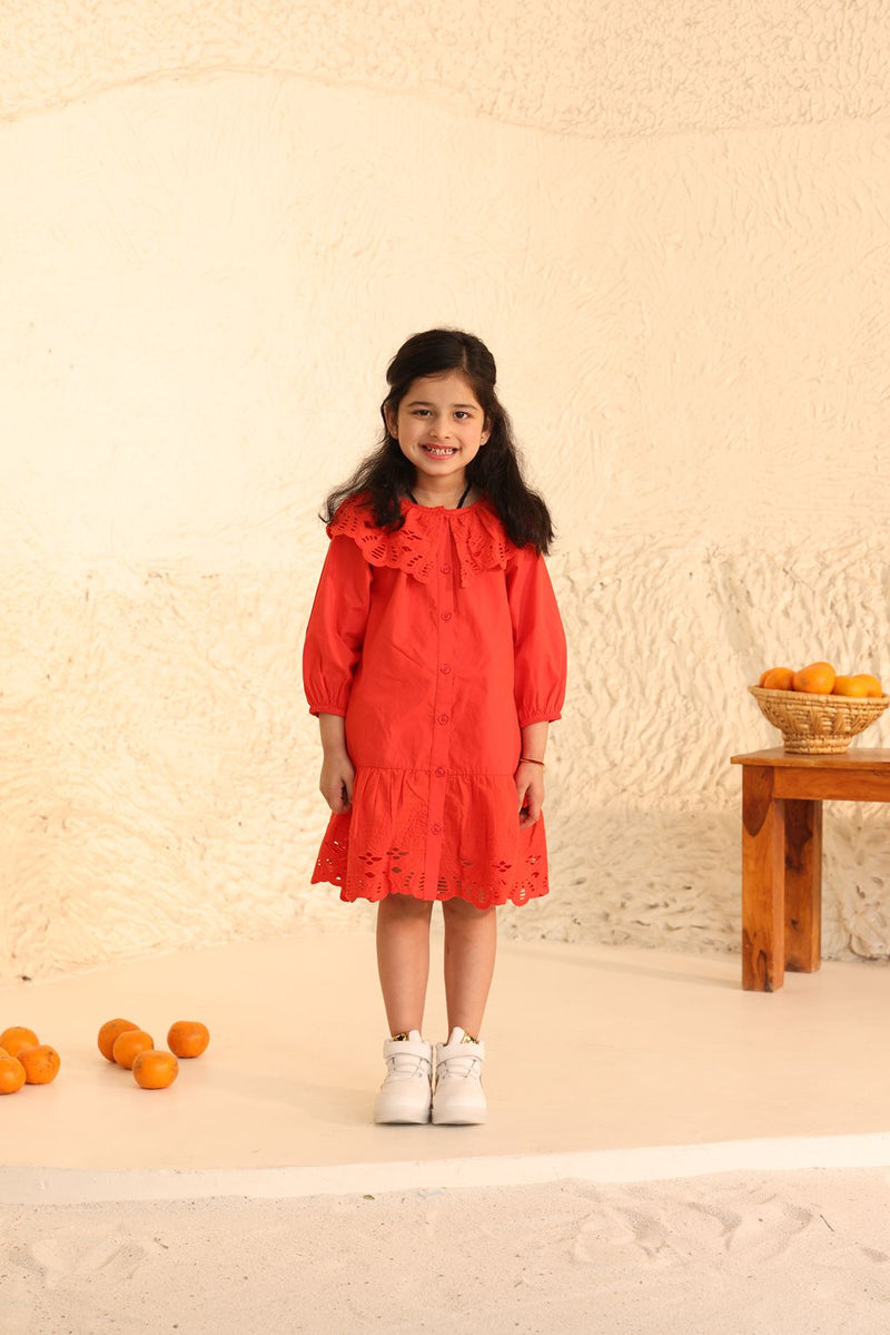 Spunkies Red Eyelet Lace Ruffle Dress-Girls
