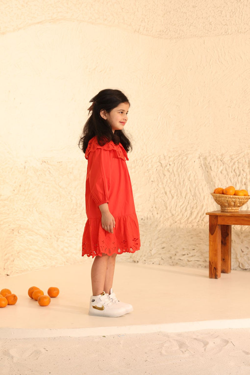 Spunkies Red Eyelet Lace Ruffle Dress-Girls