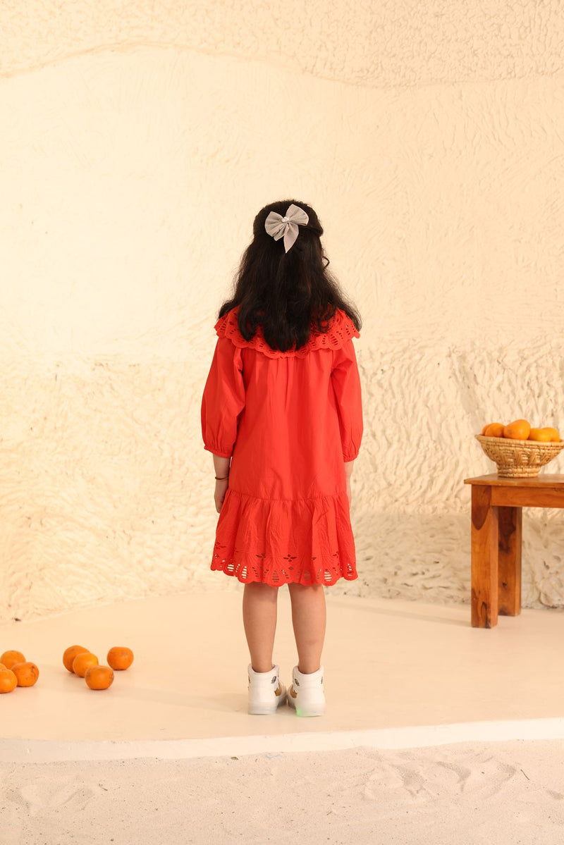 Spunkies Red Eyelet Lace Ruffle Dress-Girls