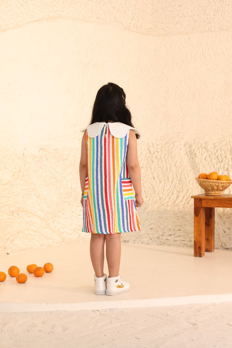 Spunkies Striped Sleeveless Dress with Peter Pan Collar