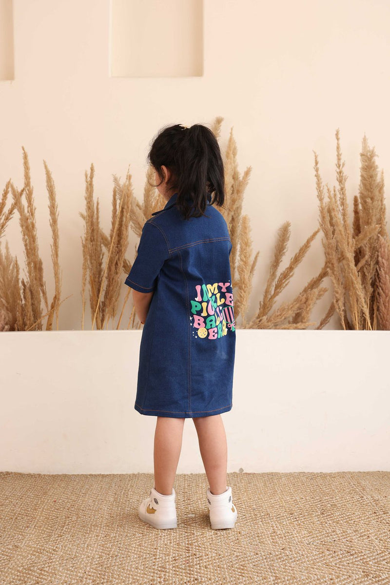Spunkies Blue Denim Square Neck Short Sleeves Shirt Dress